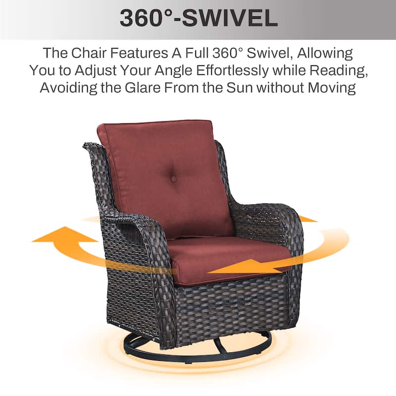 Gymojoy 7-Piece Outdoor Fire Pit Conversation Set with 4 Swivel Chairs & 2 Side Tables