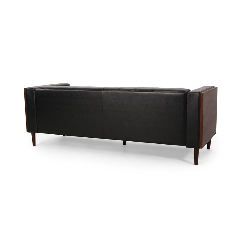 Faux Leather Button Tufted 3-seater Sofa with Birch Wood Legs
