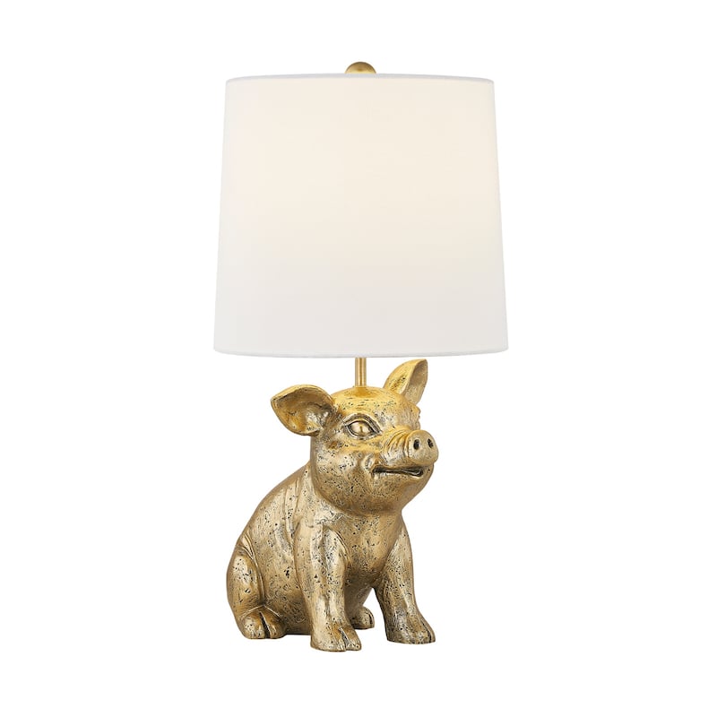 18"H Gold Resin Pig Table Lamp With Shade - 9.5" x 9.5" x 18"