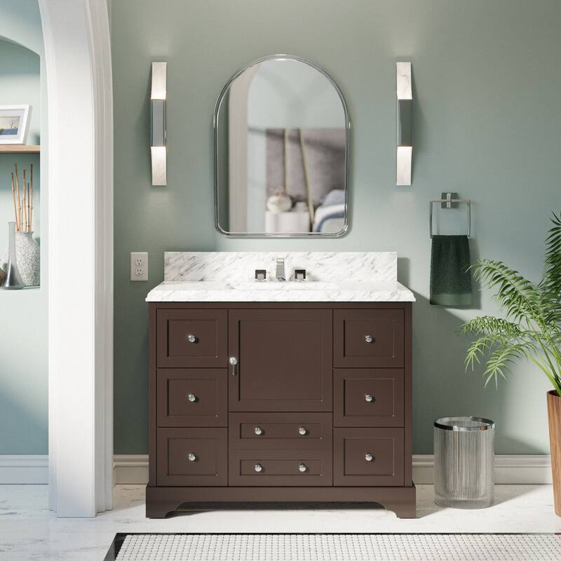 KitchenBathCollection Madison 42" Bathroom Vanity with Carrara Marble Top - Chocolate