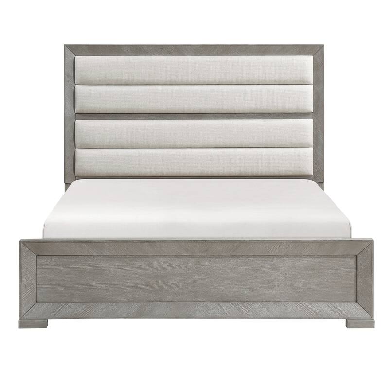 Upholstered Headboard Bed 1pc Gray Finsh