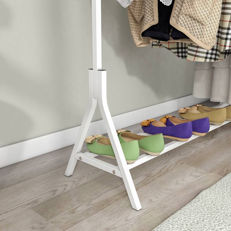 Modern Freestanding Coat Rack with Multifunctional Single Rod, Triangle A Frame Design, for Bedroom, White