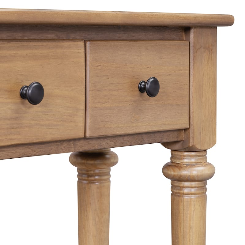 59" Retro Console Table with Open Shelf and 4 Drawers