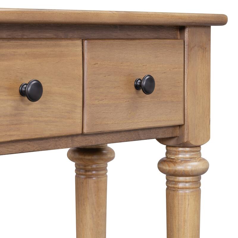 Retro Console Table with 4 Drawers and Open Shelf, perfect for Entryways, Living Rooms, and Hallways