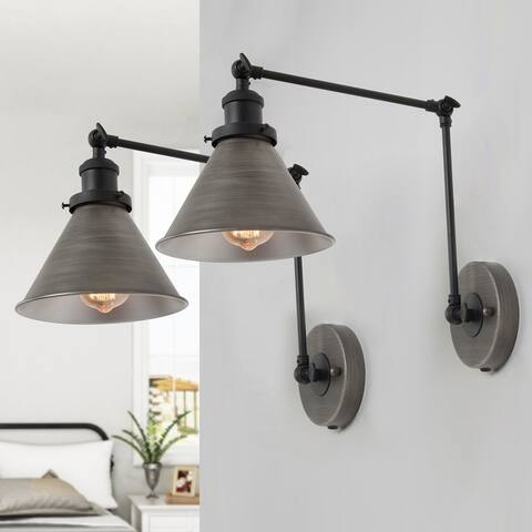 Modern Set of 2 Plug-in Adjustable Brushed Silver Swing Arm Light Wall Sconce for Bedroom