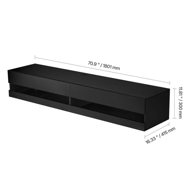 Floating TV Stand 71" Power Outlet & LED Light Black - 73 inches