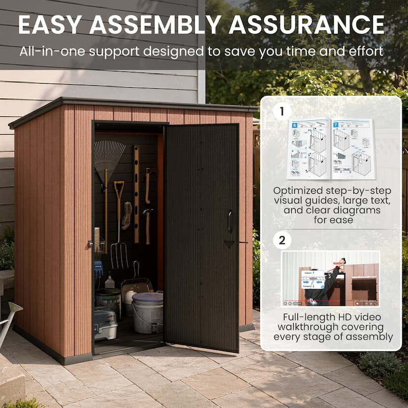 All-Weather Outdoor Storage Shed Waterproof Resin Garden Shed with Floor, Lockable Doors, Skylight for Lawn Tools & Bikes