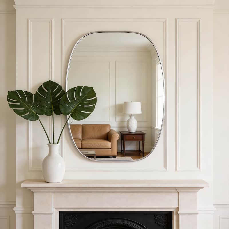 30x40 in Metal Framed Oval Vanity Bathrrom Mirror for Wall - Silver