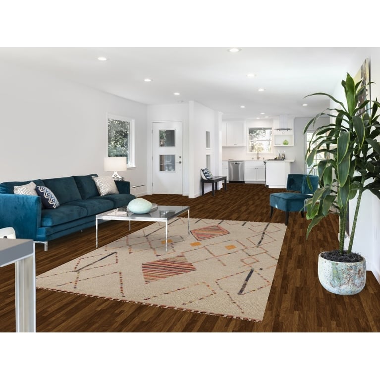 Geometric Striped Moroccan Area Rug Handmade Wool Carpet - 5'9"x 9'8"