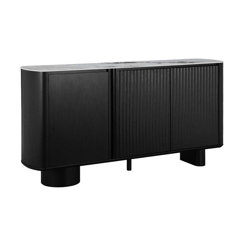 Spruce & Spring Modern Black Oak Sideboard with White Ceramic Top