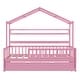 preview thumbnail 2 of 6, Pink Roof Wooden Twin Size House Bed with Trundle Kids Princess Bed with Shelf