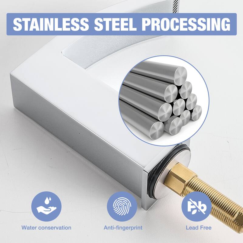 Two-Handle Chrome 304 Stainless Steel Waterfall Bathroom Faucets 3 Hole