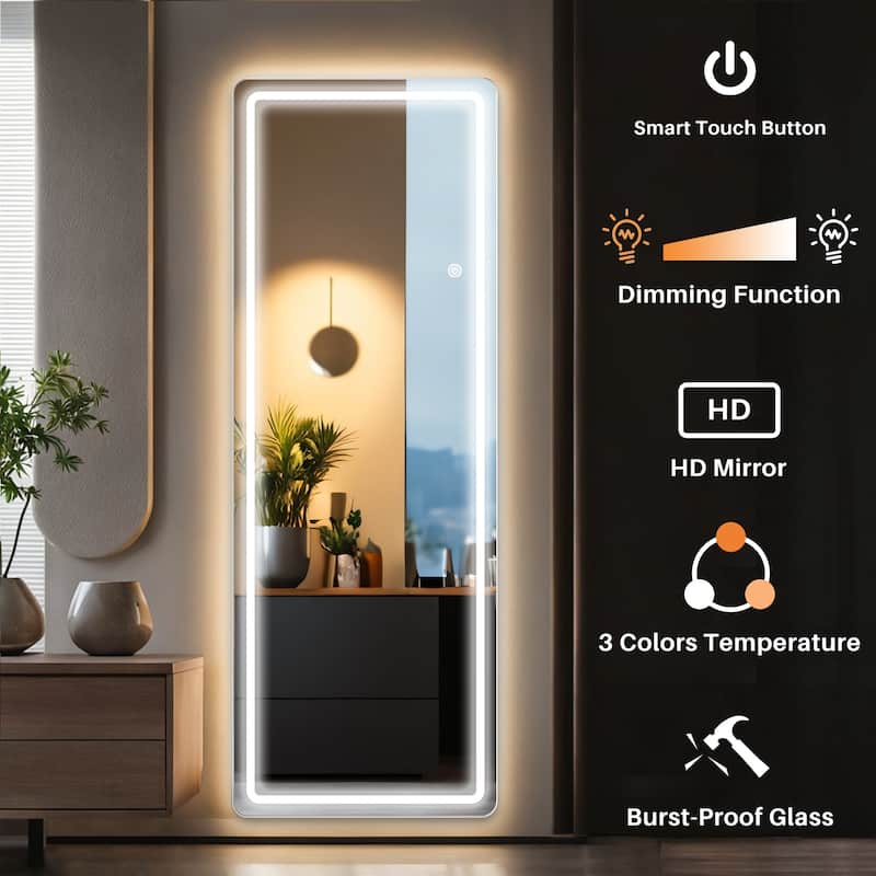 Floor Mirror with LED Light, Full Length Mirror with Stand, Hanging Mirror Wall Mounted Mirror, Full Body Mirror for Living Room