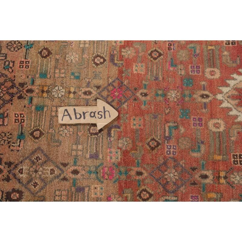 Geometric Zanjan Persian Vintage Runner Rug Handmade Wool Carpet - 3'7"x 9'10"