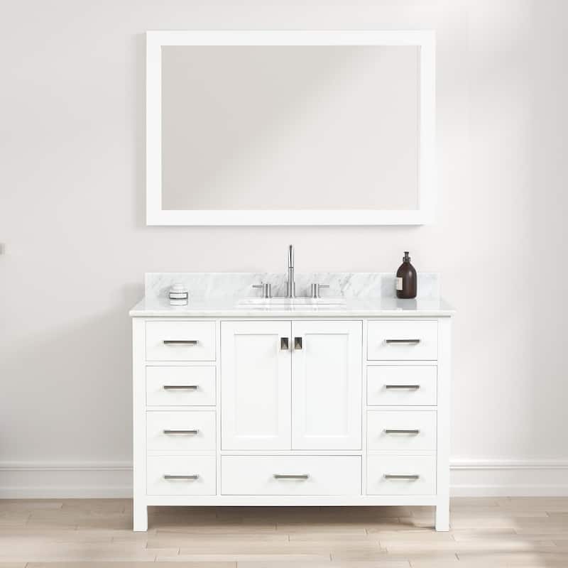 Blossom Geneva 48 Inch Bathroom Vanity with Marble Top, Sink & Mirror - MatteWhite