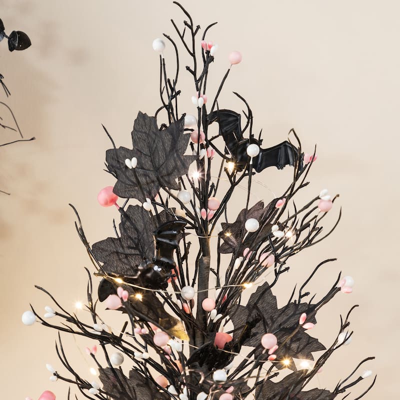 Glitzhome 20"H Pre-lit Halloween Trees with Pink and White Berries for Table Decor