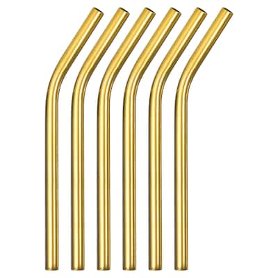 6Pcs Reusable Metal Straws, 9.5" Stainless Steel, 0.5" Wide, Bent