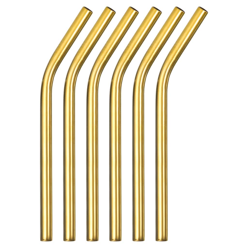 6Pcs Reusable Metal Straws, 9.5" Stainless Steel, 0.5" Wide, Bent