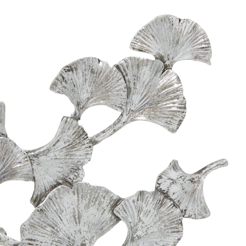 Polystone Floral Decorative Sculpture with Black Block Base - Silver or Gold - Roche River Decor