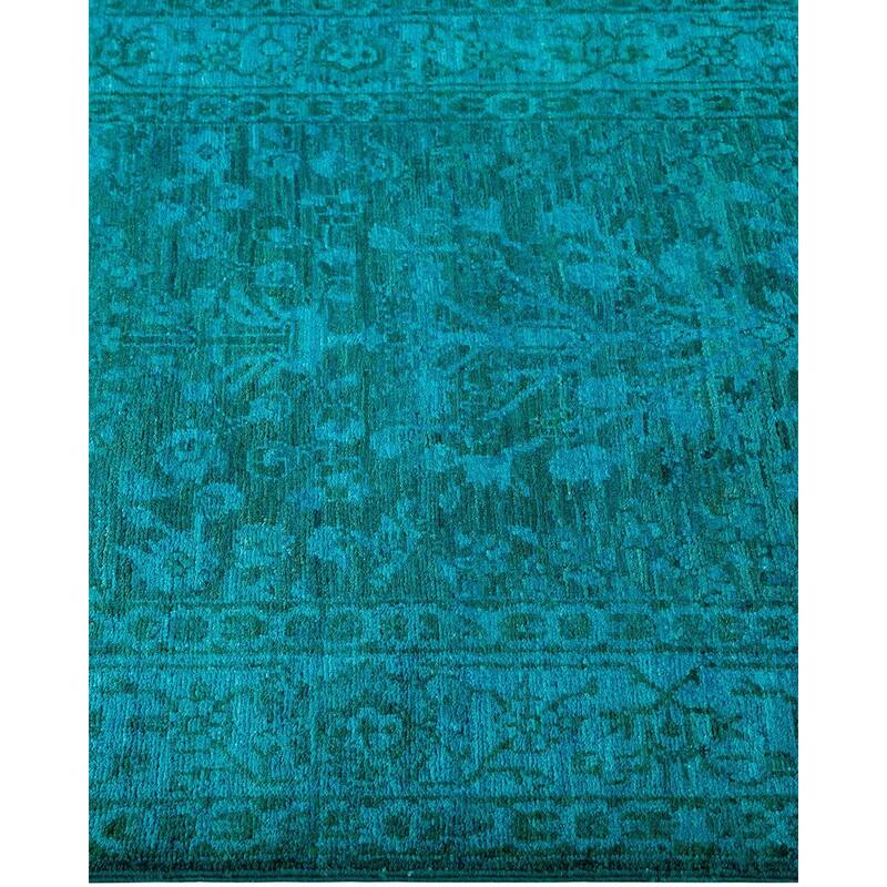 Overton Hand Knotted Wool Vintage Inspired Modern Contemporary Overdyed Blue Runner Rug - 3' 2" x 15' 1"