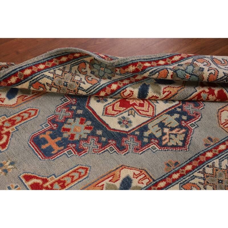 Kazak Oriental Accent Rug Handmade Gray Geometric Wool Carpet - 3'7"x 4'10"