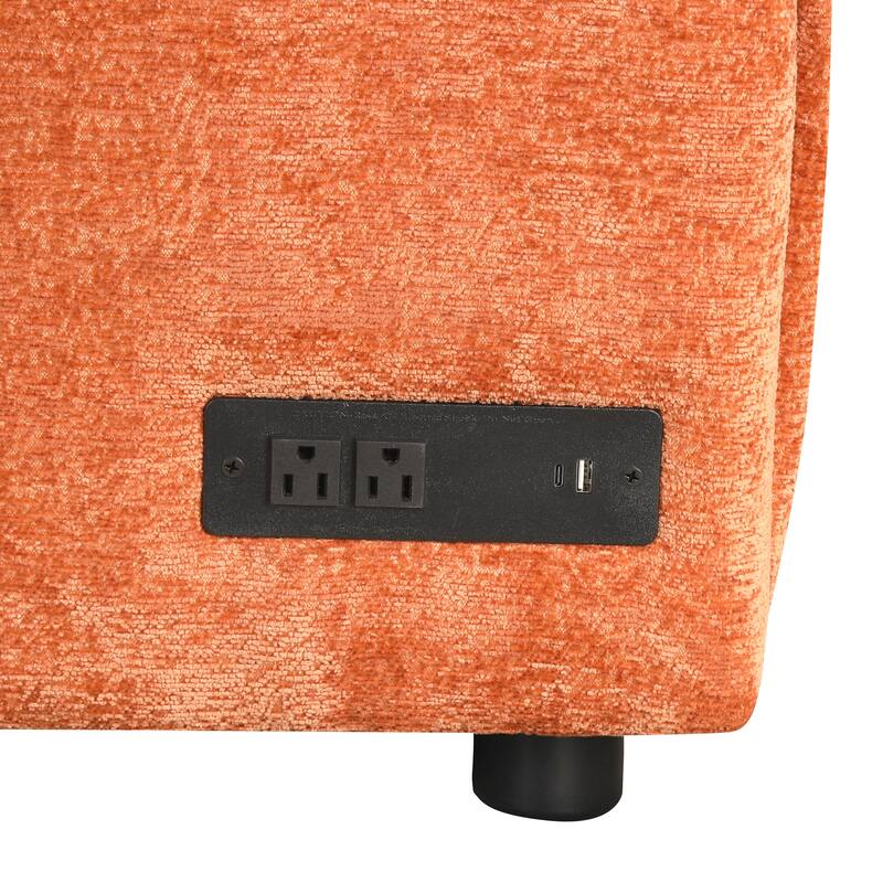 82.67" Chenille L-Shape Sectional Convertible Sofa Bed with Storage Ottoman, USB Ports and Power Sockets