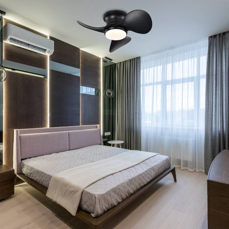 Modern Lighted Ceiling Fan Flushmounted 3-Blade LED Remote Control