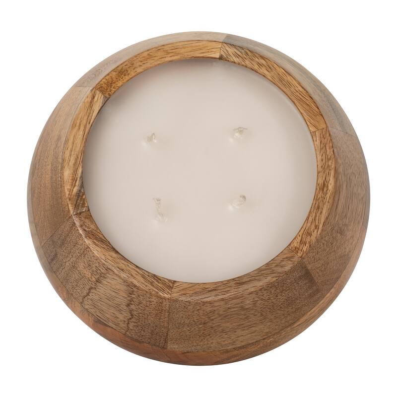 Sagebrook Home Vanilla Modern Wood Bowl Candle, Natural, Round, 3"H, Wood
