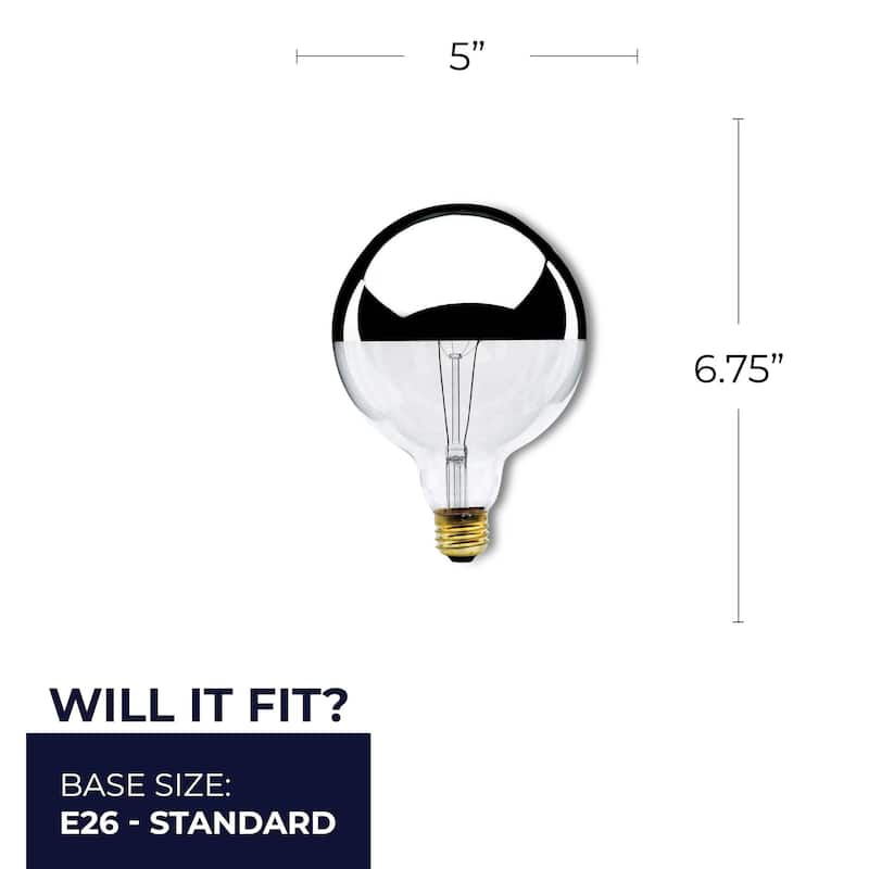Bulbrite Pack of (6) Dimmable Half Chrome Medium (E26) Incandescent Bulb - 60 Watt - G40