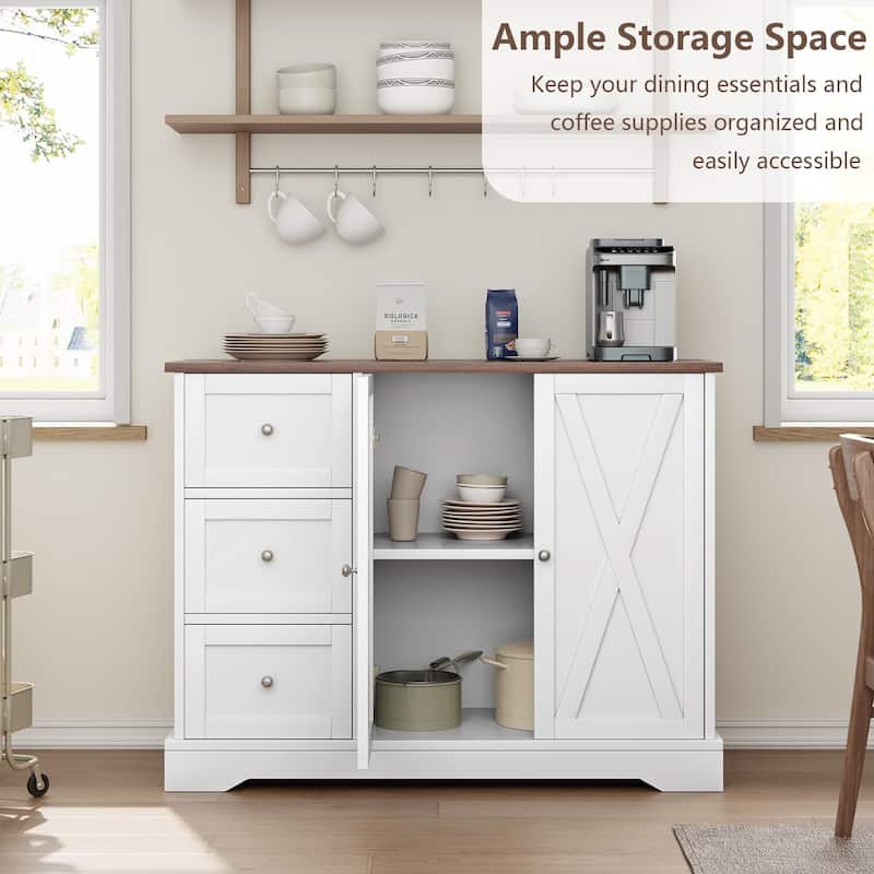 Farmhouse Kitchen Cabinet with 3 Drawers and 2 Doors