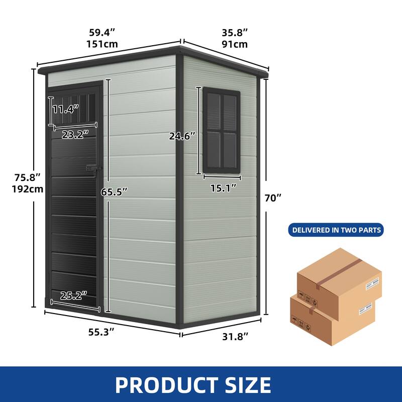 Moasis 5x3FT Outdoor Storage Shed with Floor, Windows, and Lockable Door - 5' X 3'