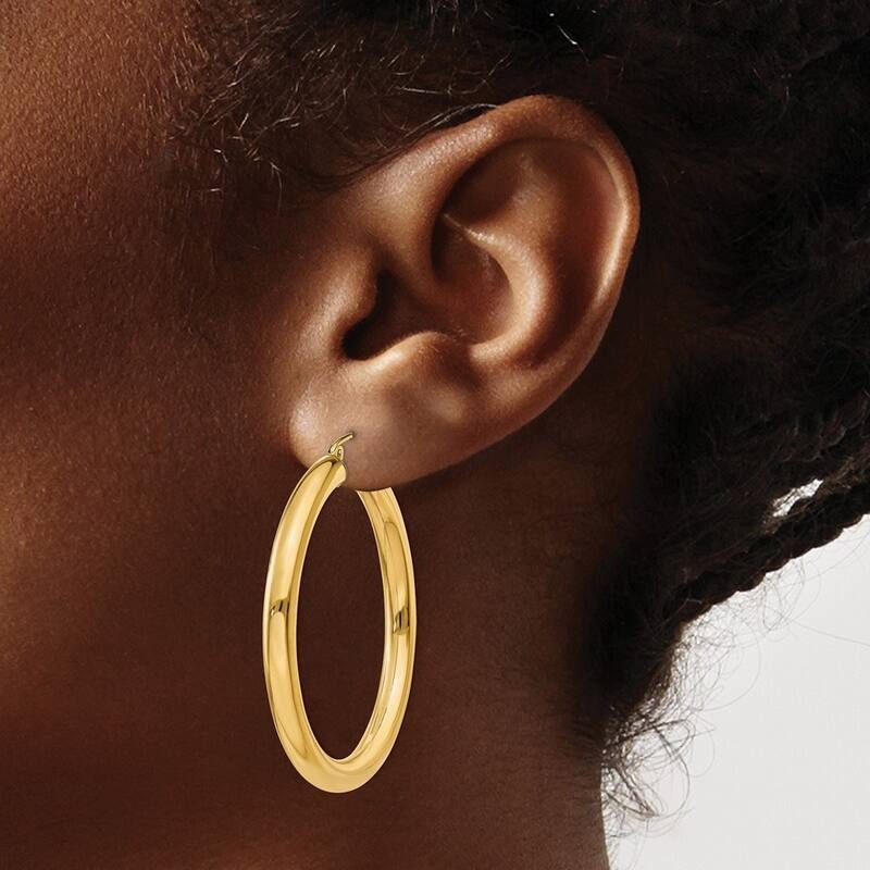 Curata 14k Yellow Gold Polished 4mm Solid Classic Hoop Earrings - 25mm - 65mm