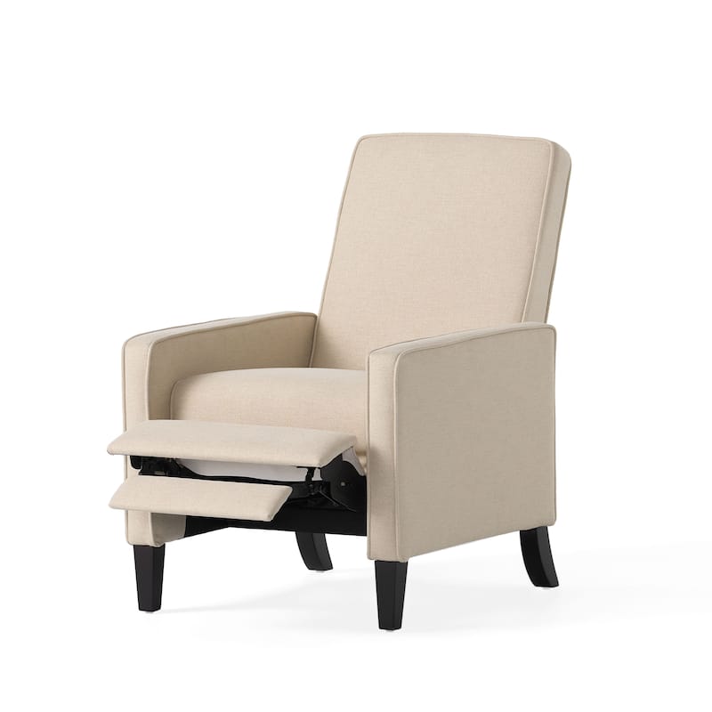 Roomfitters Minimalist Fabric Push Back Recliner Chair with Birch Legs, Beige