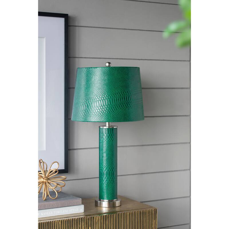 14x14x27" Leather Table Lamp with faux leather finish for living room or home office