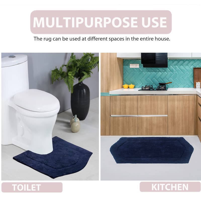 Waterford Collection 100% Cotton Non-Slip Bathroom Rug Set, Machine Washable Bath Rug, 5 Piece Bath Mat Set with Contour