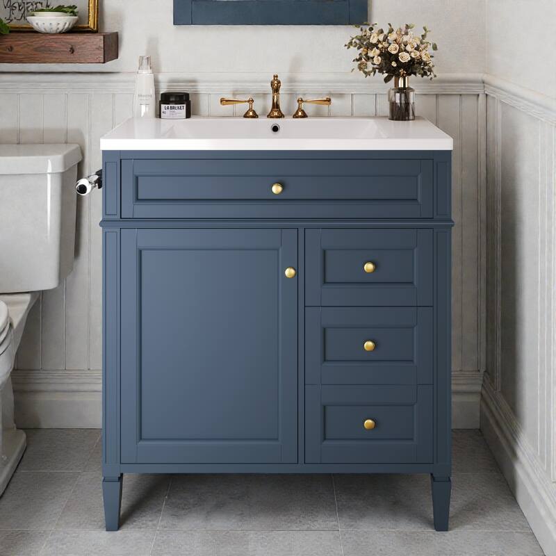 30" Bathroom Vanity with Sink, Modern Single-Sink Cabinet with 2 Drawers, Tip-Out Drawer & Storage Shelves