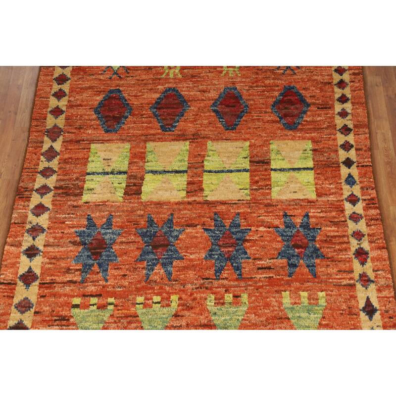 Orange Moroccan Oriental Rug Handmade Geometric Wool Carpet - 6'9" x 9'9"