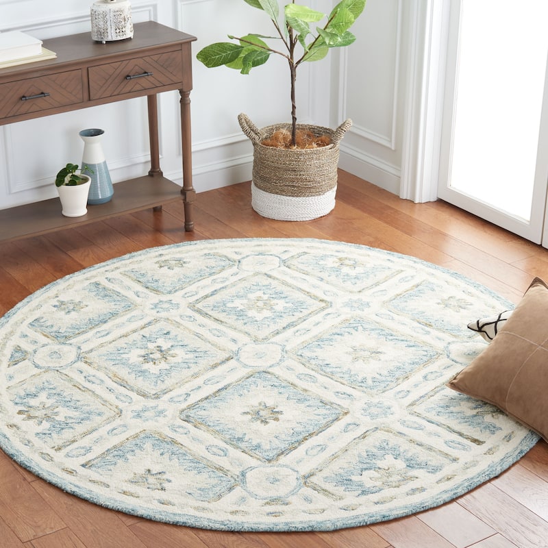 Martha Stewart by SAFAVIEH Handmade Heleena Wool Rug - 6' Round - Blue/Ivory