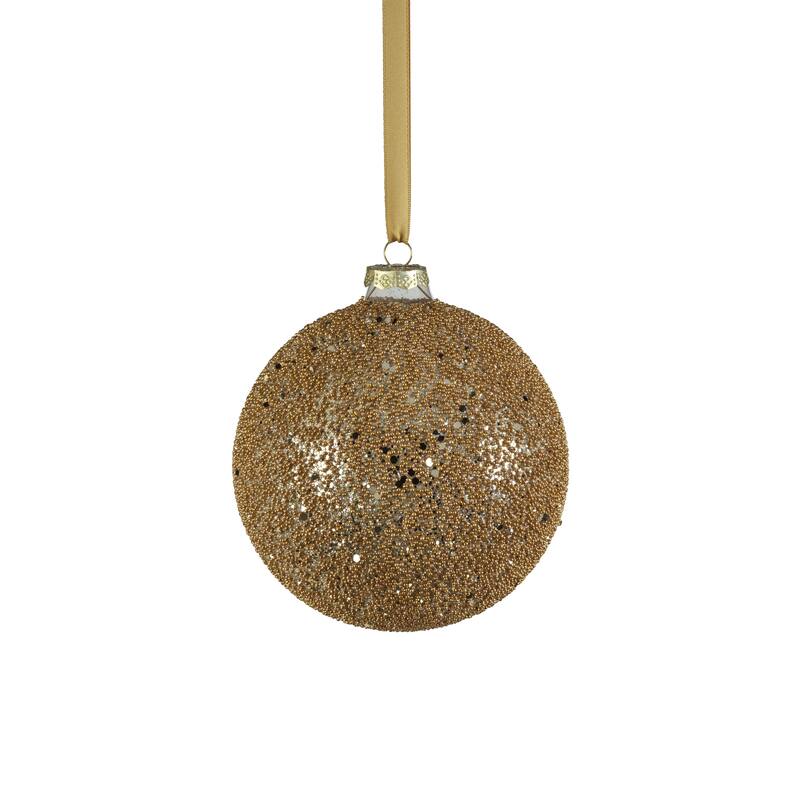 Hoshi 4.75" Beaded Glass Ball Ornaments, Set of 4 - Gold