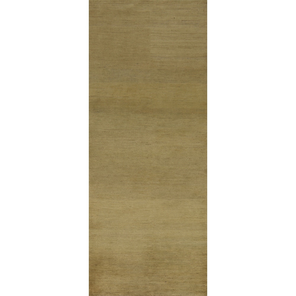Green Gabbeh Modern Runner Rug Hand-Knotted Wool Carpet - 2'11"x 9'8"