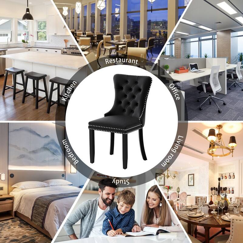 Solid Wood Velvet Upholstered Dining Chair Set of 2