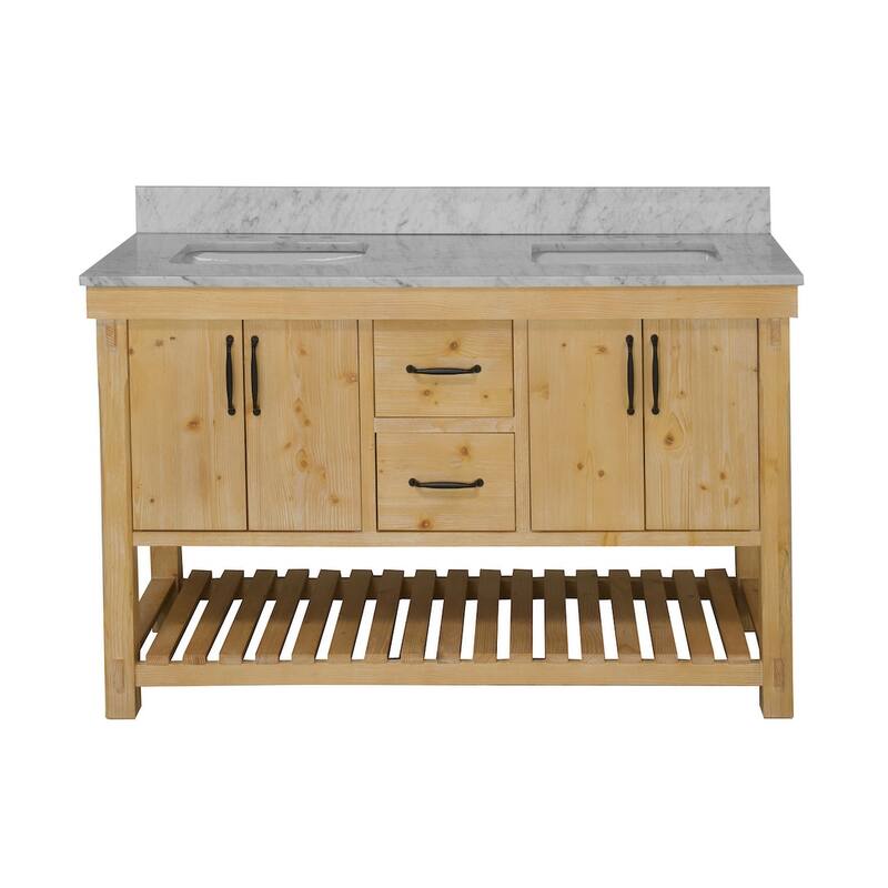 KitchenBathCollection Birmingham 60" Double Bathroom Vanity with Carrara Marble Top