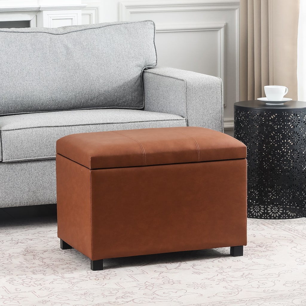 Adeco Faux Leather Storage Ottoman for Living Room Footstool