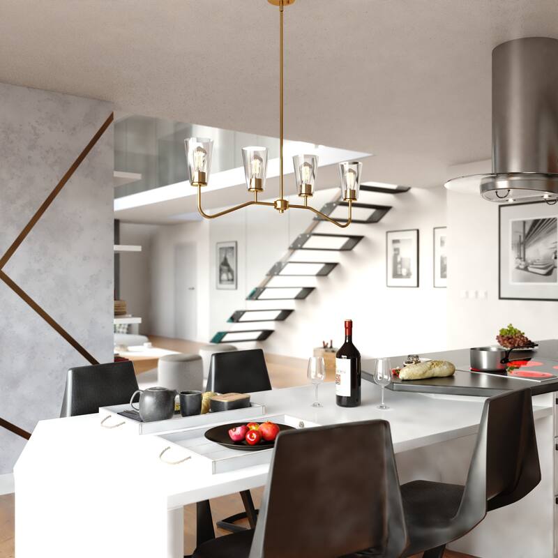 Beverly Linear Chandelier Island Pendant Light Fixture Clear Glass Shade, LED Compatible