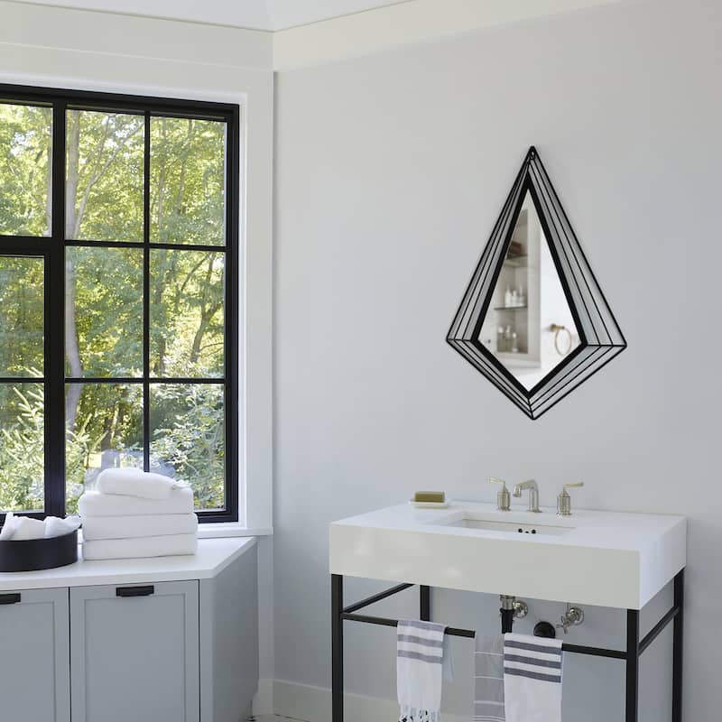 Uniquewise 27-Inch-Tall Decorative Tiered Diamond Shaped Black Metal Frame Wall Mounted Modern Mirror