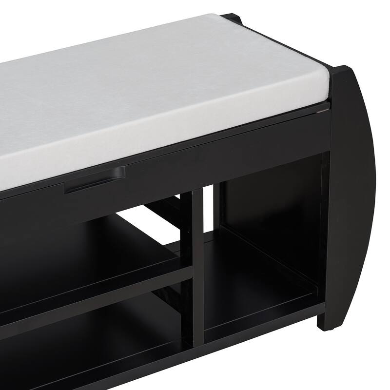 Shoe Bench 2-Tier Storage Bench with Cushion & Curved Side Holder, Wooden Panel Shoe Rack Organizer for Entryway, Living Room