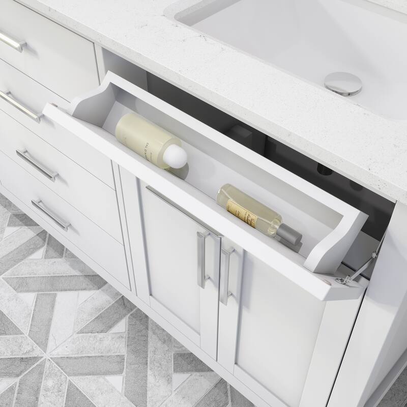 Kate 72-in Solid Hardwood Bathroom Vanity with Power Bar and Drawer Organizer