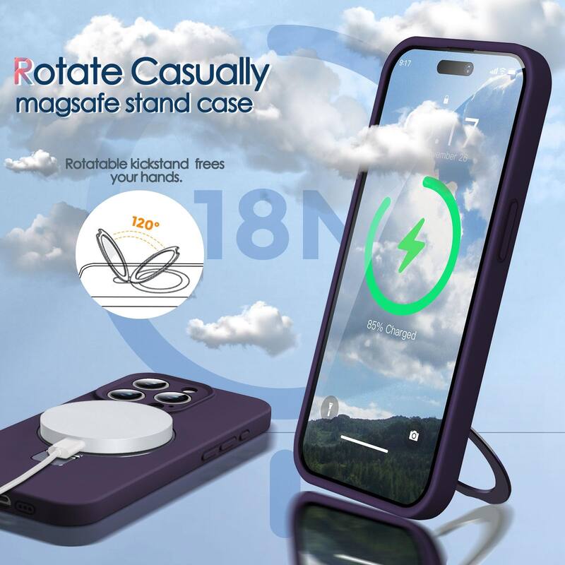 iPhone 15 Pro Case, Liquid Silicone Moisturizing Factor Extreme Soft Slim Phone Case with Stand, Compatible with MagSafe, 6.1"