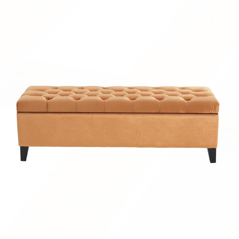 Button-Tufted Storage Ottoman with Diamond Stitching for Modern Living and Extra Seating