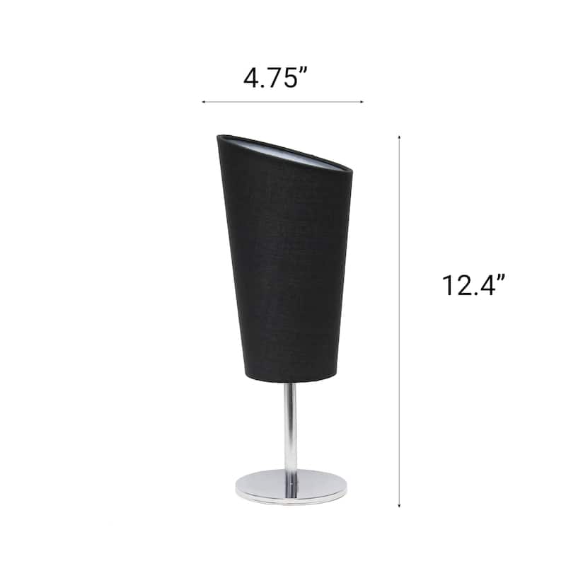 12.4" Chic Chrome Slanted Shade Accent Table Lamp, Stylish Lighting For Living Room, Bedroom, Office, Black Shade
